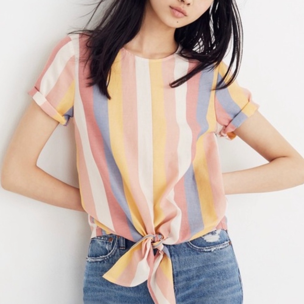 Madewell Striped Tie Front Button Back Spring Blouse XS